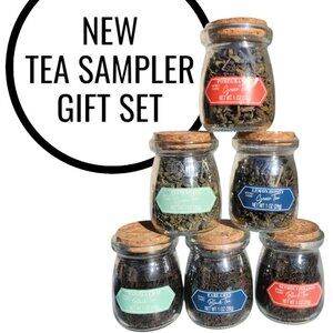 NEW SET OF 6 Loose-Leaf Tea Teas Gift Set Sampler Glass Jars Green Black Tea Inc